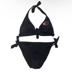 Y2K Arizona Black bikini set with pink heart and peace signs Size M 🤍